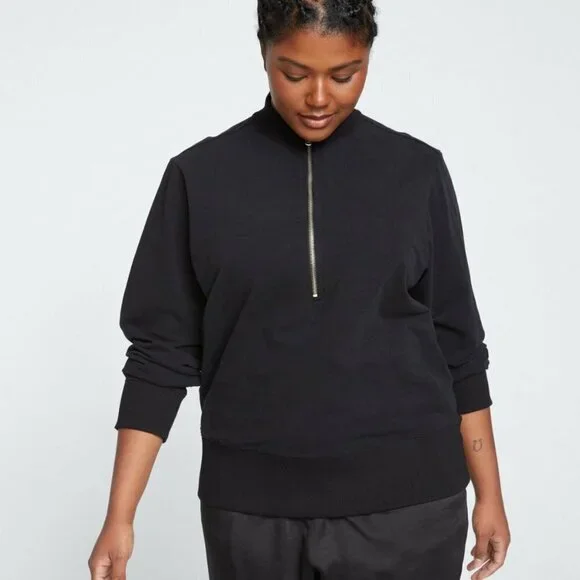 ✅Universal Standard Sweatshirts | Womens Zoe Half Zip Funnel Neck Pullover Black - Picture 1 of 6